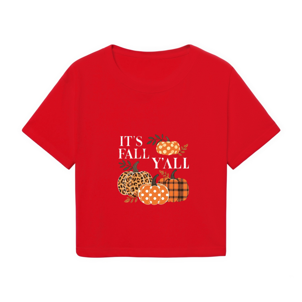 It¡¯s Fall Y¡¯all Plaid Leopard Pumpkin Fall Crop Top