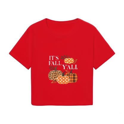It¡¯s Fall Y¡¯all Plaid Leopard Pumpkin Fall Crop Top