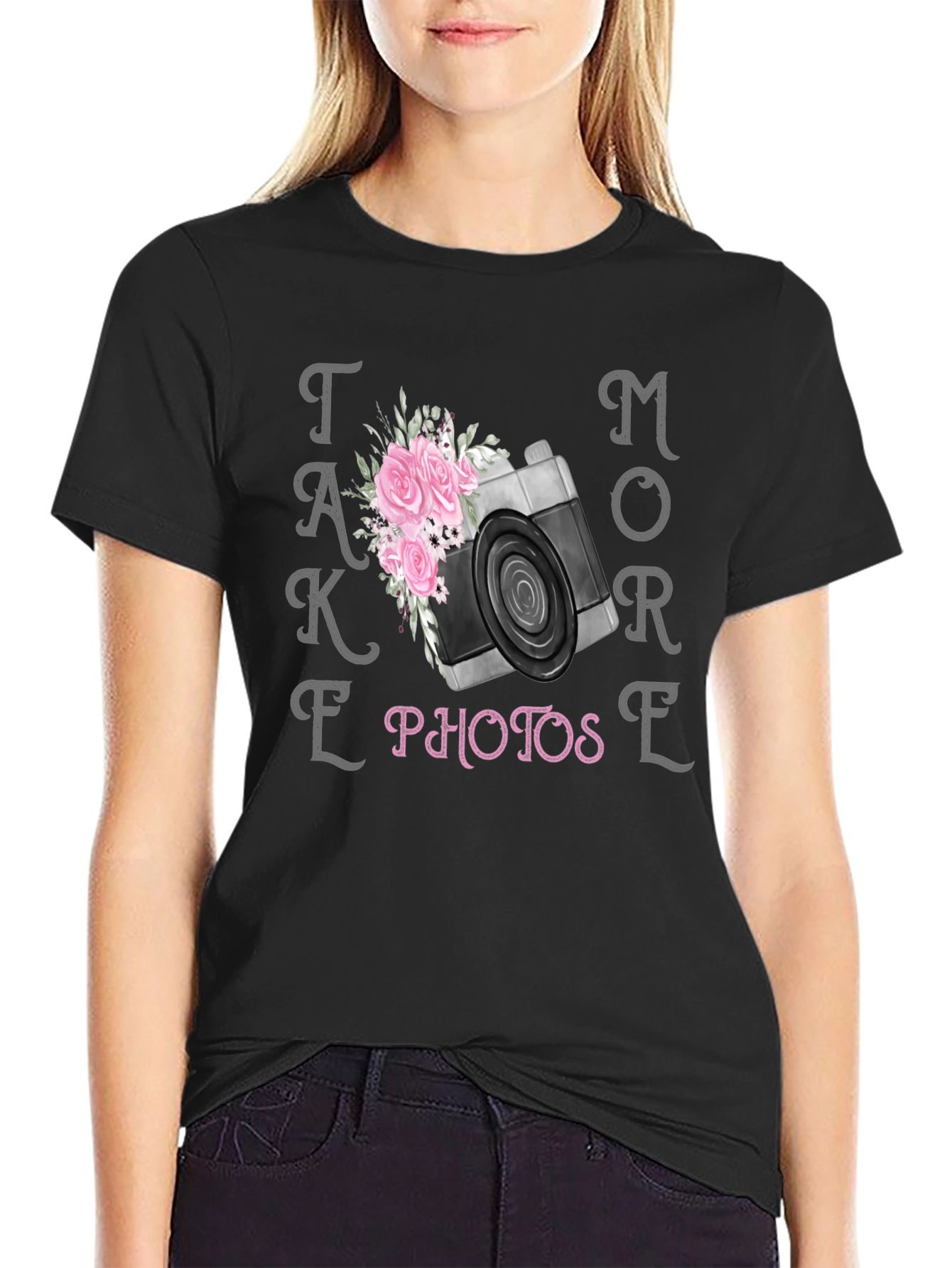 Take More Photos Floral Camera Graphic T-Shirt
