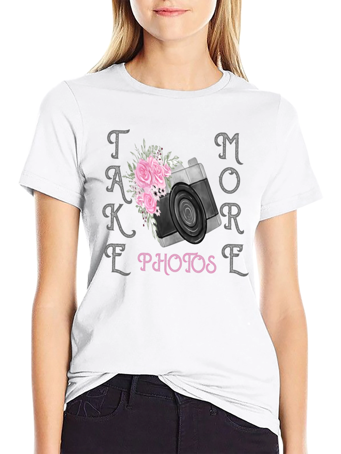 Take More Photos Floral Camera Graphic T-Shirt