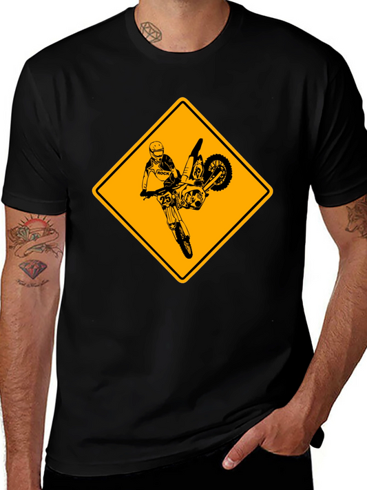 Motorcycle Stunt Warning Graphic T-Shirt
