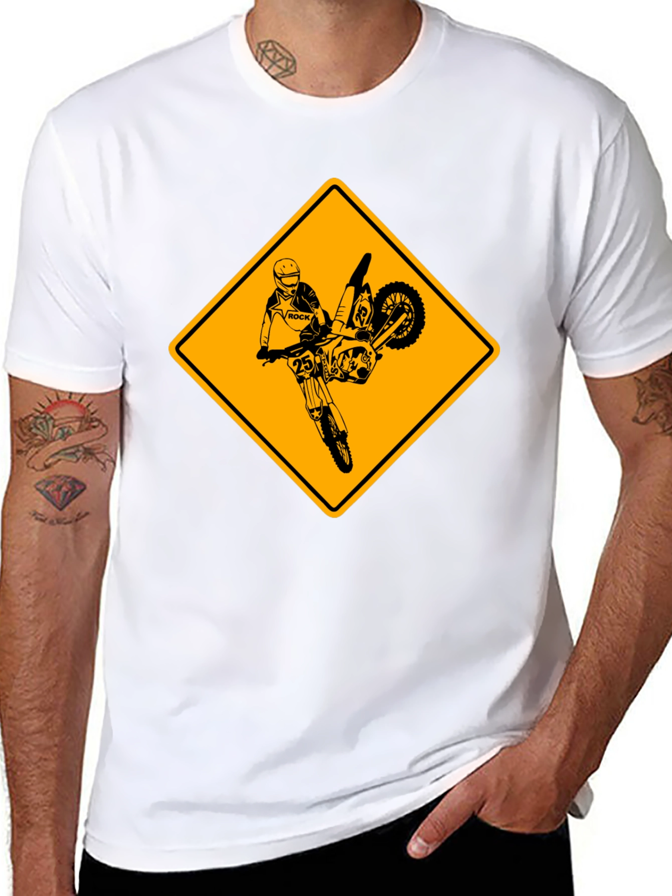 Motorcycle Stunt Warning Graphic T-Shirt