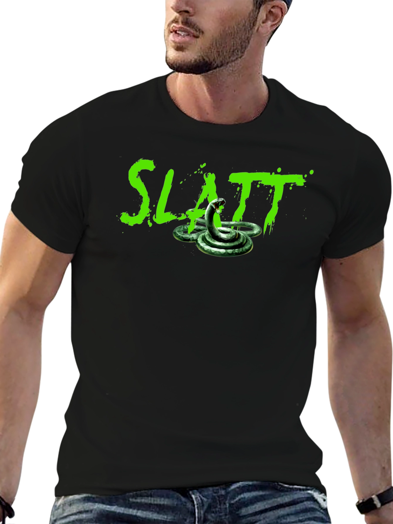 Slatt Snake Graphic Tee - Black Cotton T-Shirt