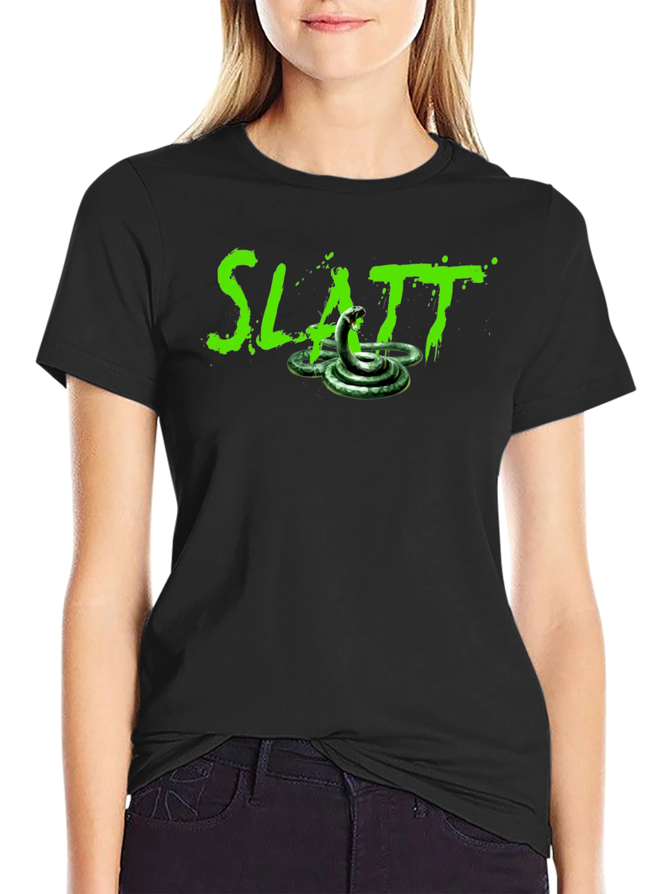 Slatt Snake Graphic Tee - Black Cotton T-Shirt