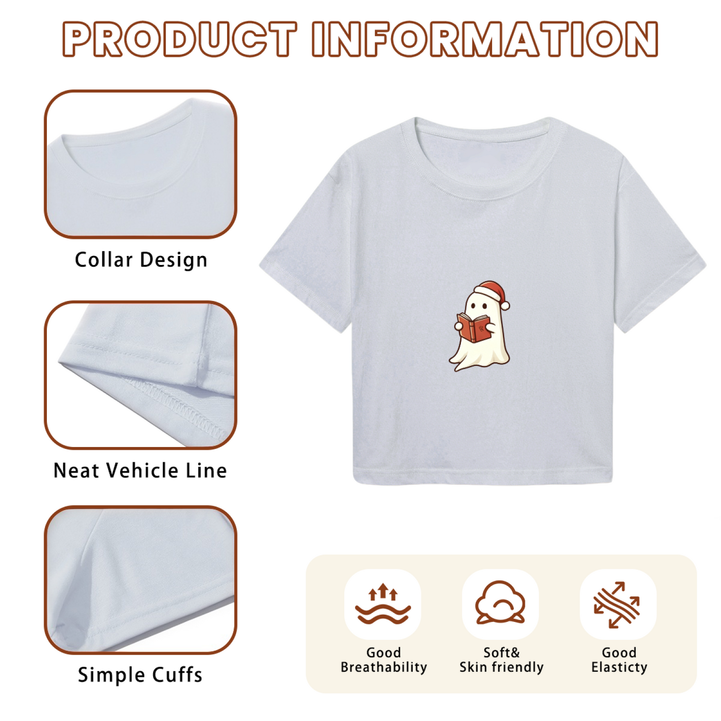 Book?Loving Ghost Santa Hat Reading Christmas Carol Crop Tee