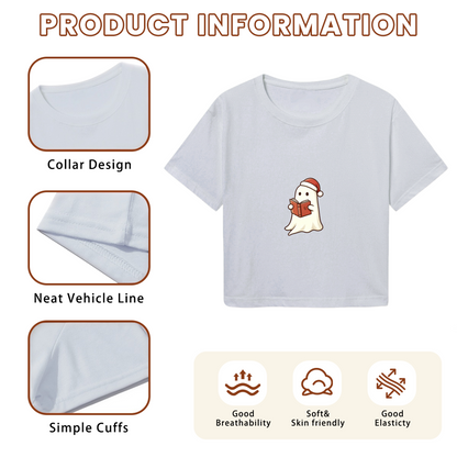 Book?Loving Ghost Santa Hat Reading Christmas Carol Crop Tee