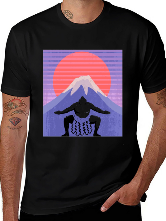Sumo Wrestler & Mount Fuji T-Shirt - Retro Japan Style