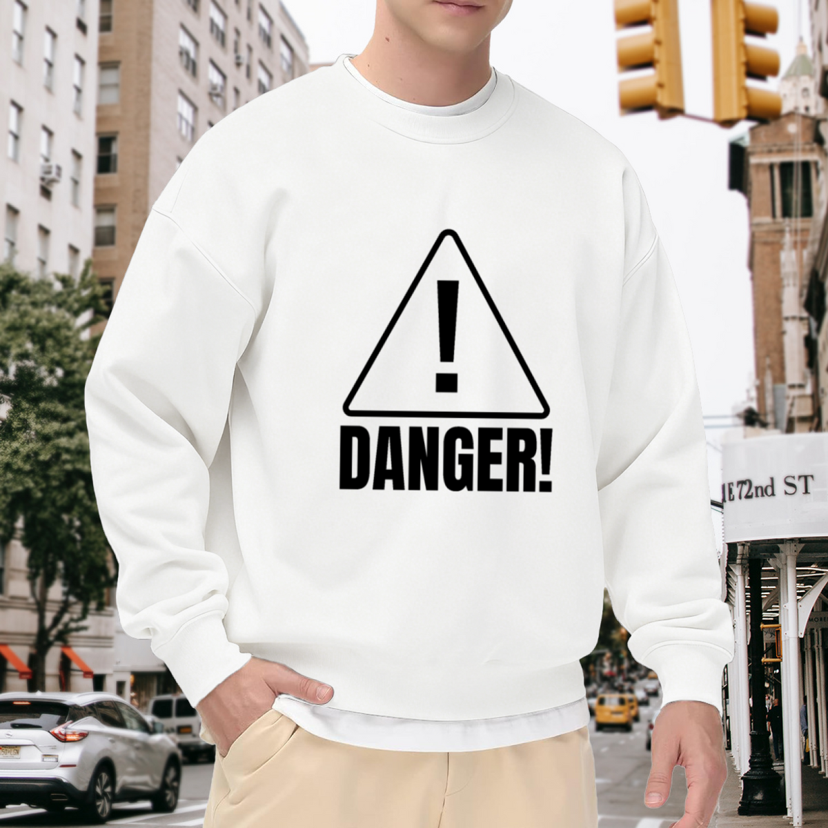 Danger Warning Sign Sweatshirt - Funny Danger Exclamation Crewneck, Hazard Sign Humor Pullover, Bold Statement Gift Sweatshirt, Gag Warning Top