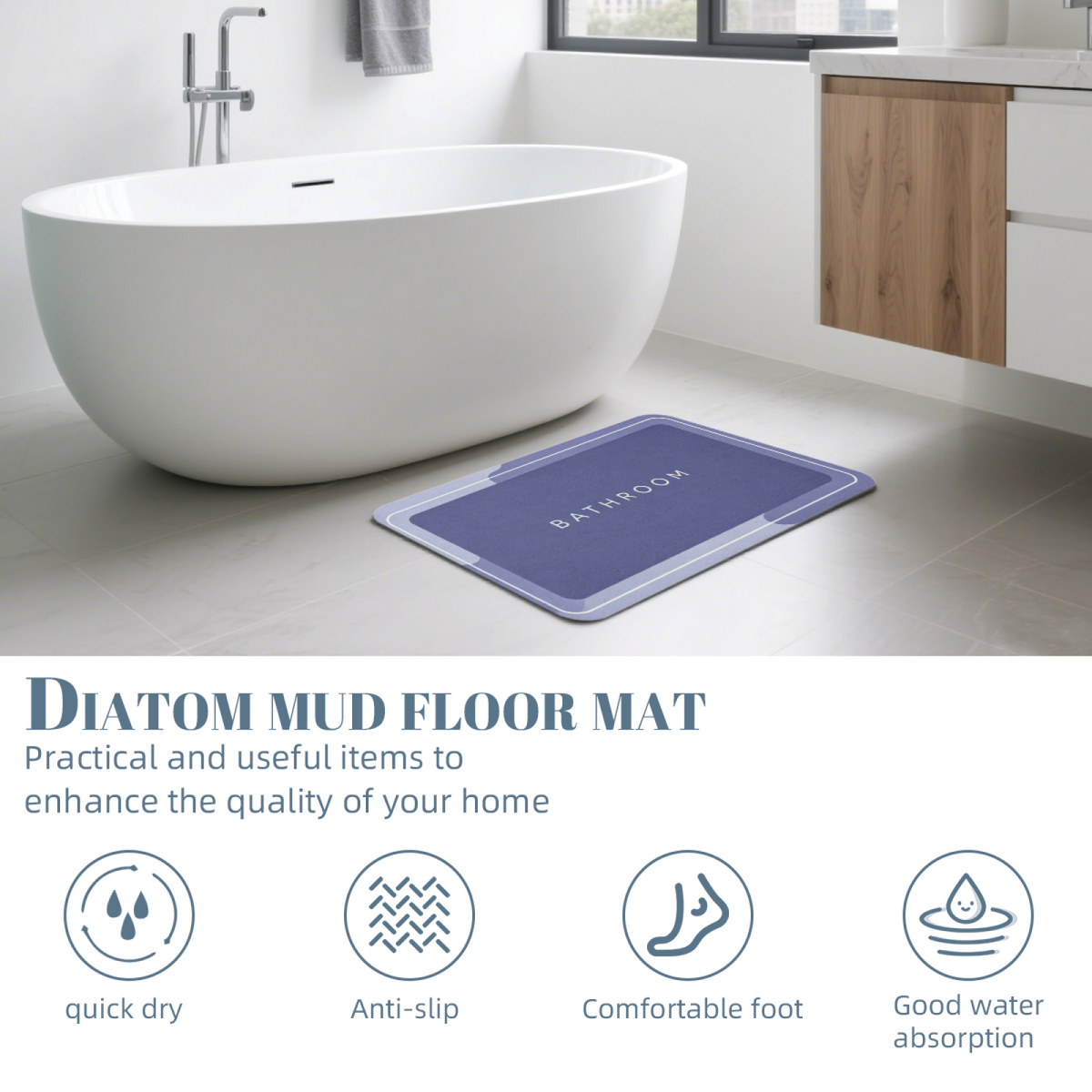 Minimal BATHROOM Letter Print Diatomite Absorbent Mat