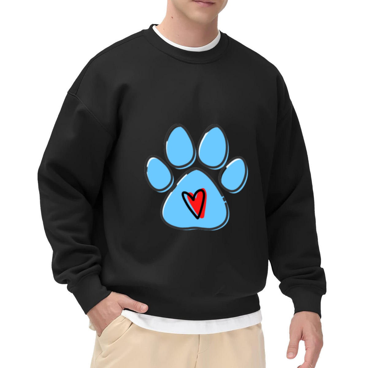 Paw Print Heart Crewneck Sweatshirt - Pet Lover Dog Cat Animal Rescue Pullover