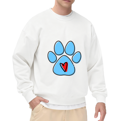 Paw Print Heart Crewneck Sweatshirt - Pet Lover Dog Cat Animal Rescue Pullover