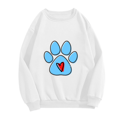 Paw Print Heart Crewneck Sweatshirt - Pet Lover Dog Cat Animal Rescue Pullover