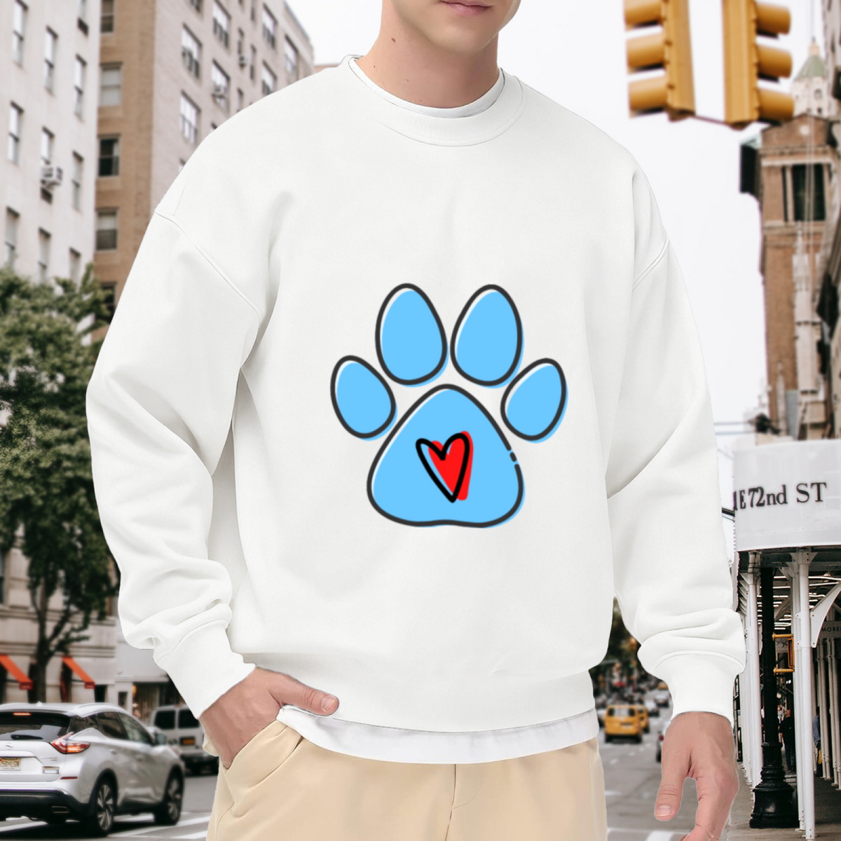 Paw Print Heart Crewneck Sweatshirt - Pet Lover Dog Cat Animal Rescue Pullover