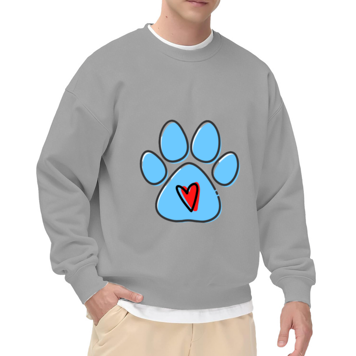 Paw Print Heart Crewneck Sweatshirt - Pet Lover Dog Cat Animal Rescue Pullover