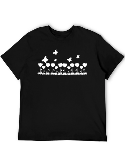 Floral Butterfly Graphic Black T-Shirt