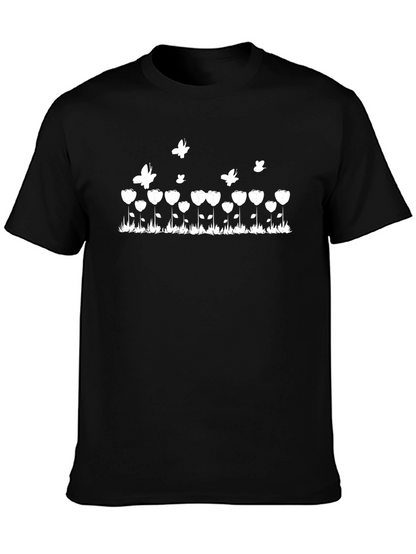 Floral Butterfly Graphic Black T-Shirt
