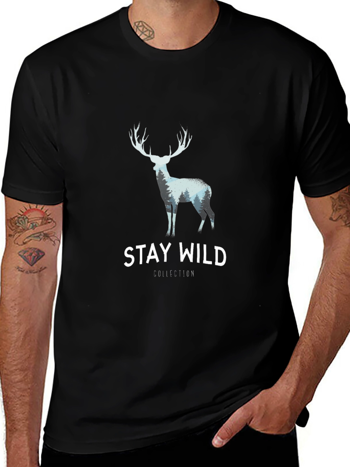 Stay Wild Graphic Tee - Deer Antler Design