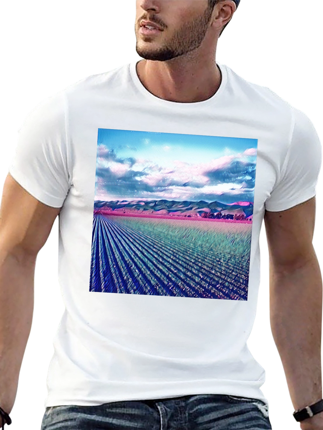 Artistic Field Print Black T-Shirt
