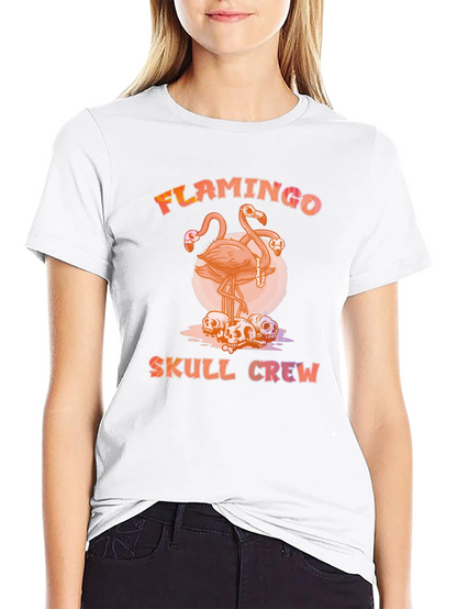 Flamingo Skull Crew T-Shirt - Unique Graphic Tee