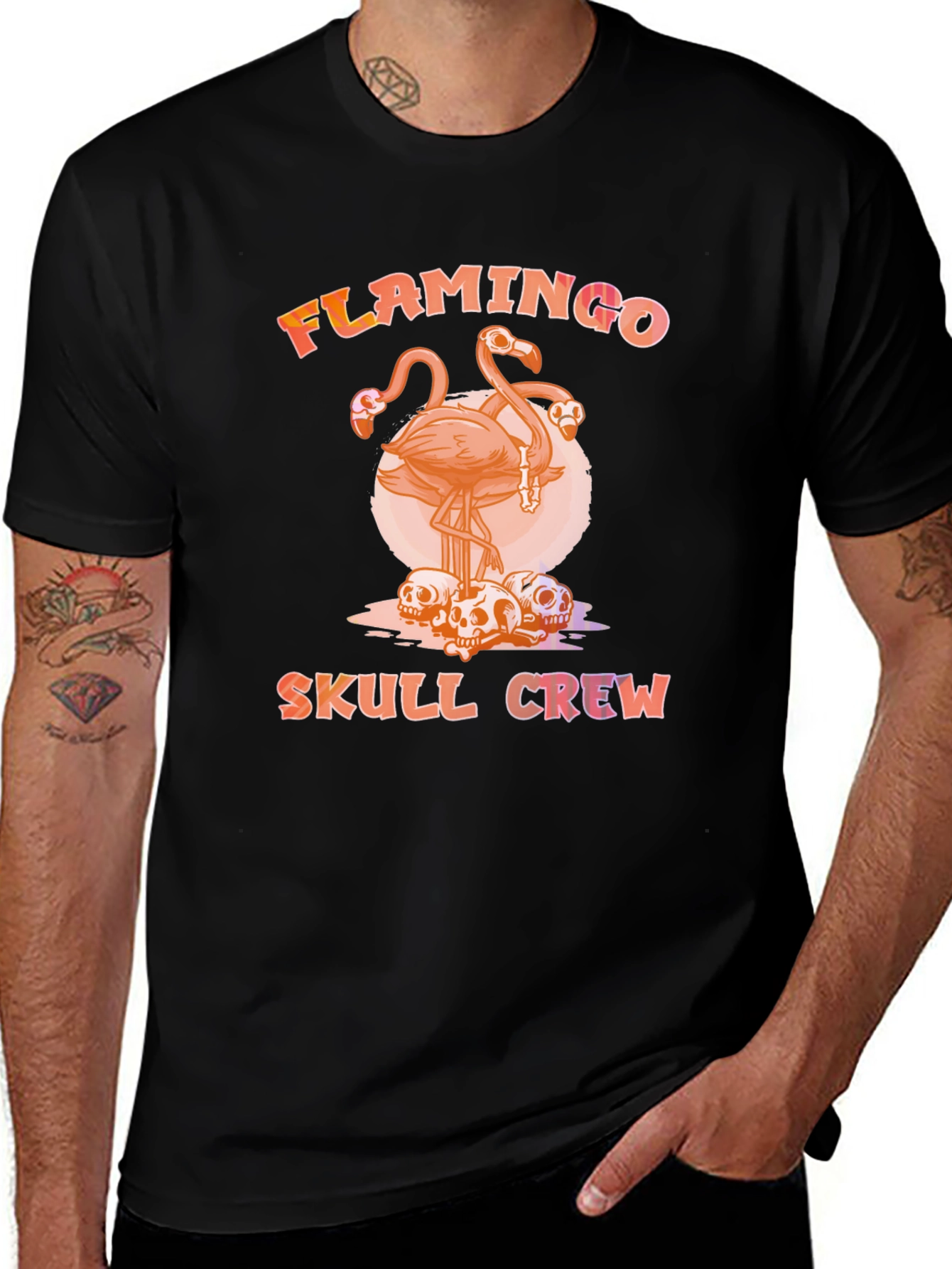 Flamingo Skull Crew T-Shirt - Unique Graphic Tee
