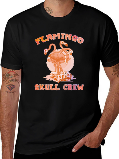 Flamingo Skull Crew T-Shirt - Unique Graphic Tee
