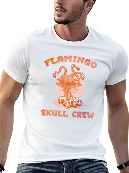 Flamingo Skull Crew T-Shirt - Unique Graphic Tee