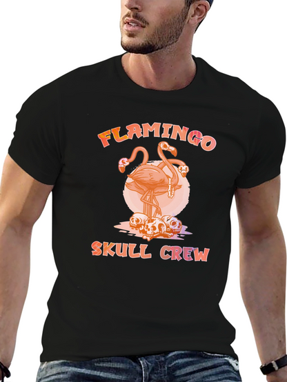 Flamingo Skull Crew T-Shirt - Unique Graphic Tee