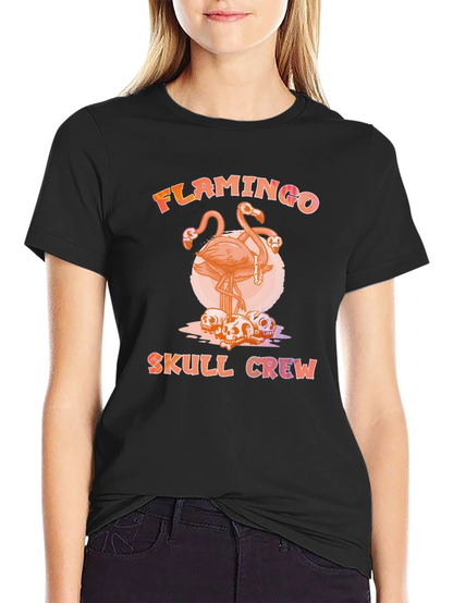 Flamingo Skull Crew T-Shirt - Unique Graphic Tee