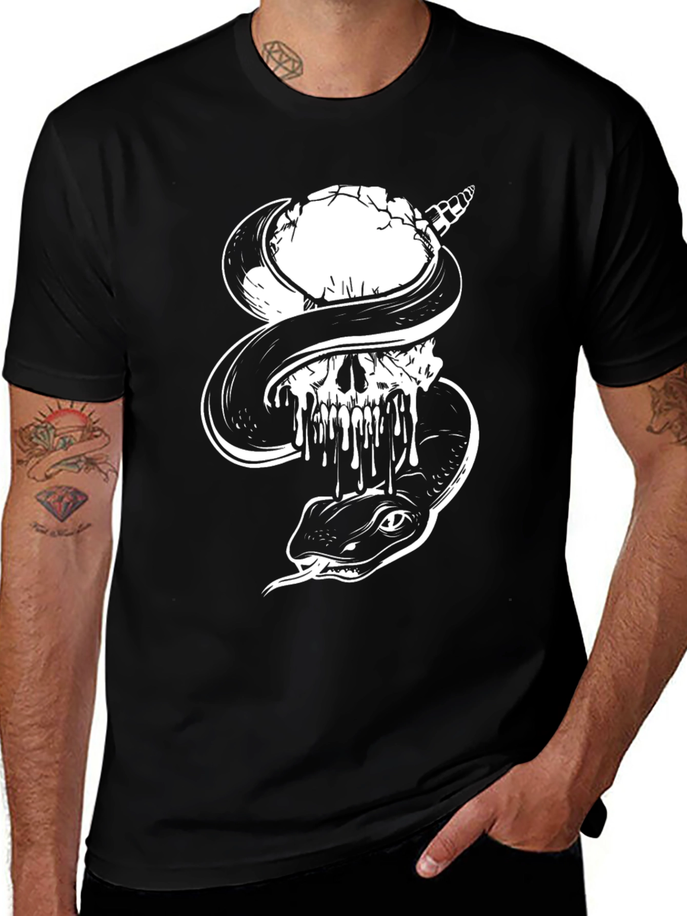 Skull and Snake Graphic Tee - Black Cotton