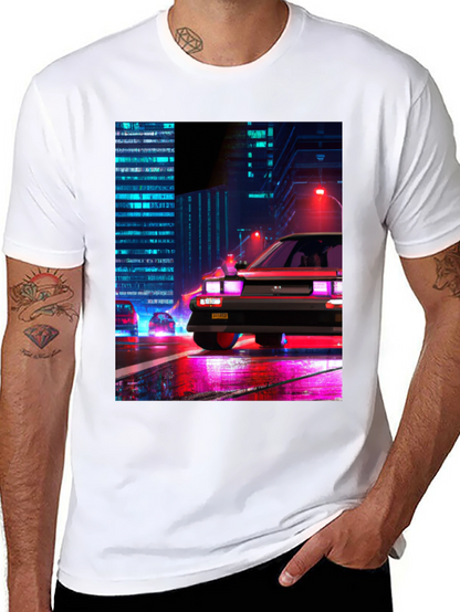 Cyberpunk Car T-Shirt - Retro Cityscape Design