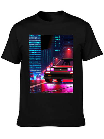 Cyberpunk Car T-Shirt - Retro Cityscape Design