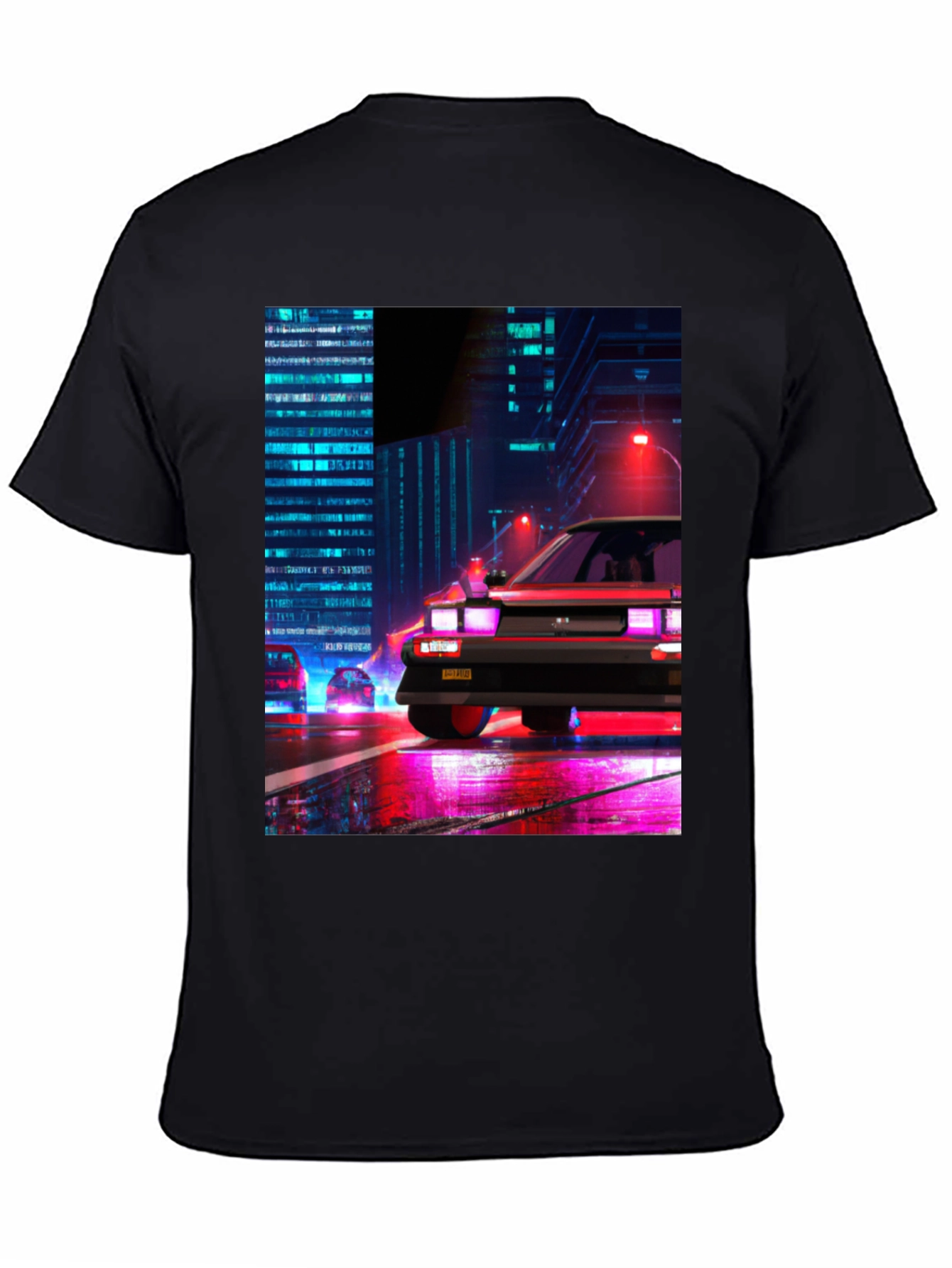 Cyberpunk Car T-Shirt - Retro Cityscape Design