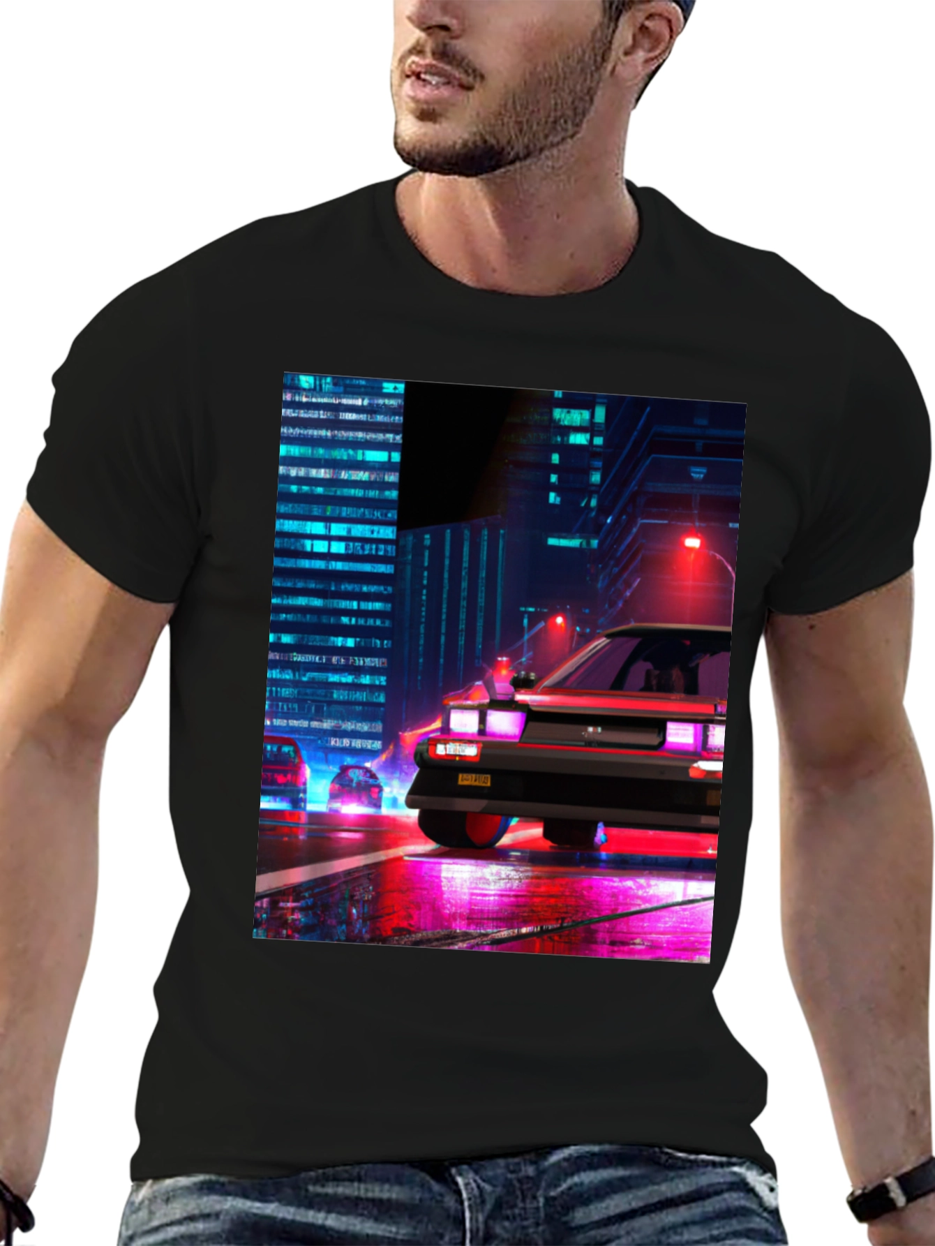 Cyberpunk Car T-Shirt - Retro Cityscape Design