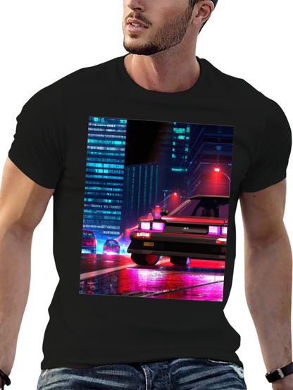 Cyberpunk Car T-Shirt - Retro Cityscape Design