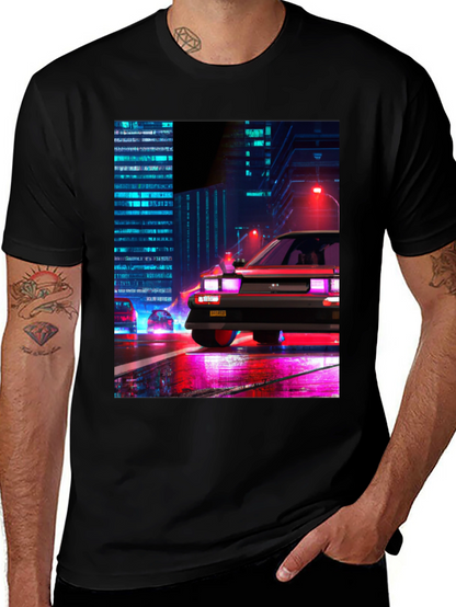 Cyberpunk Car T-Shirt - Retro Cityscape Design