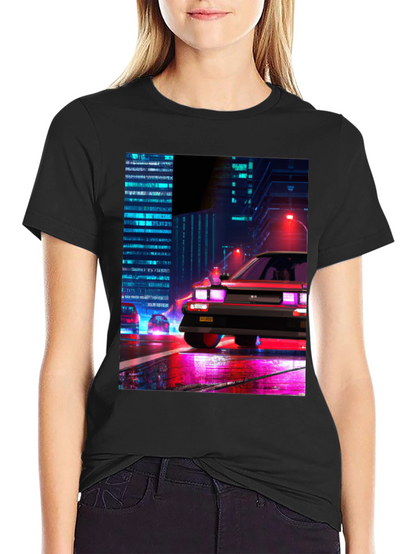 Cyberpunk Car T-Shirt - Retro Cityscape Design