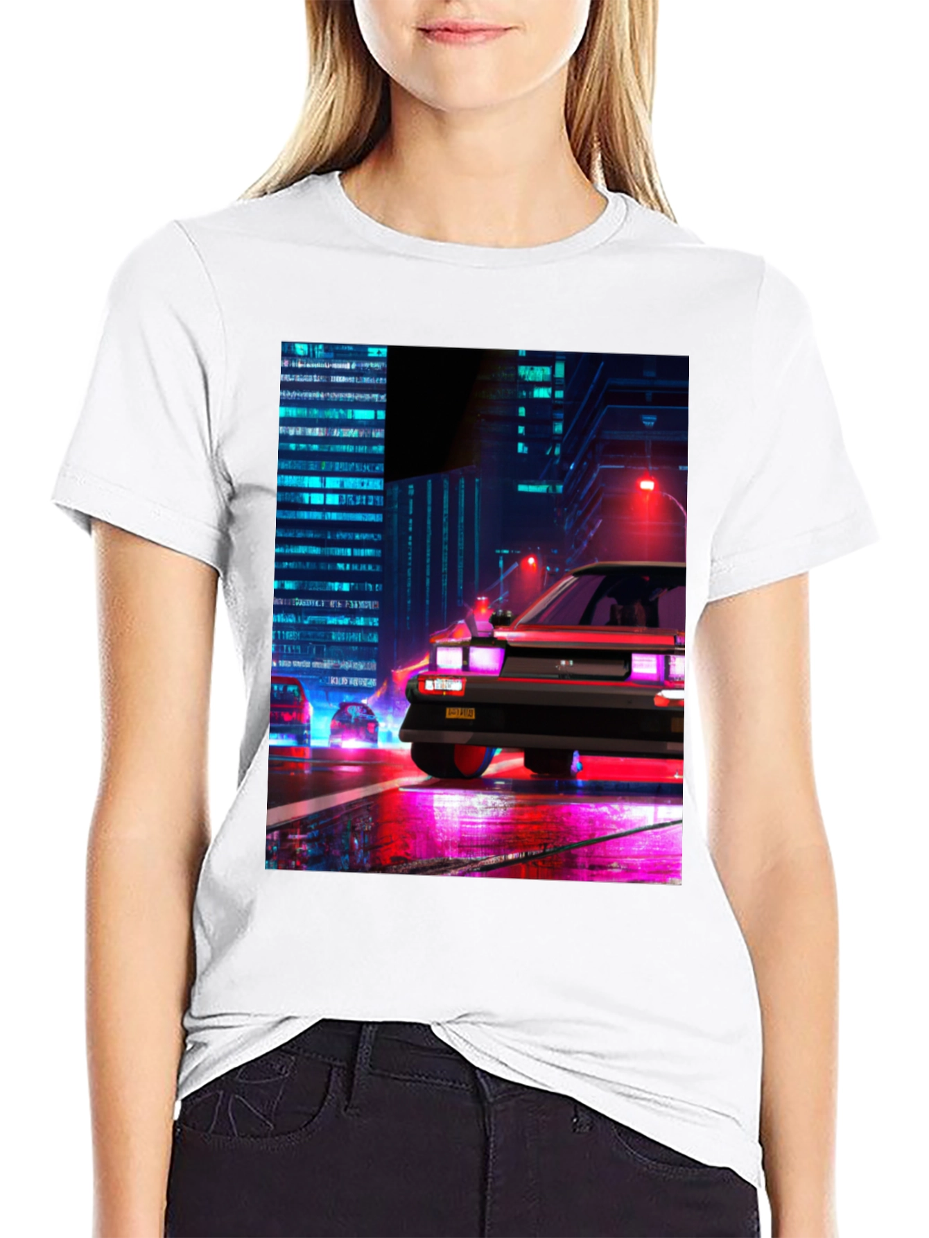 Cyberpunk Car T-Shirt - Retro Cityscape Design