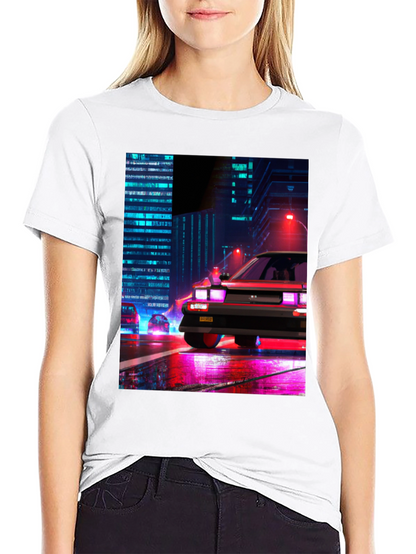 Cyberpunk Car T-Shirt - Retro Cityscape Design