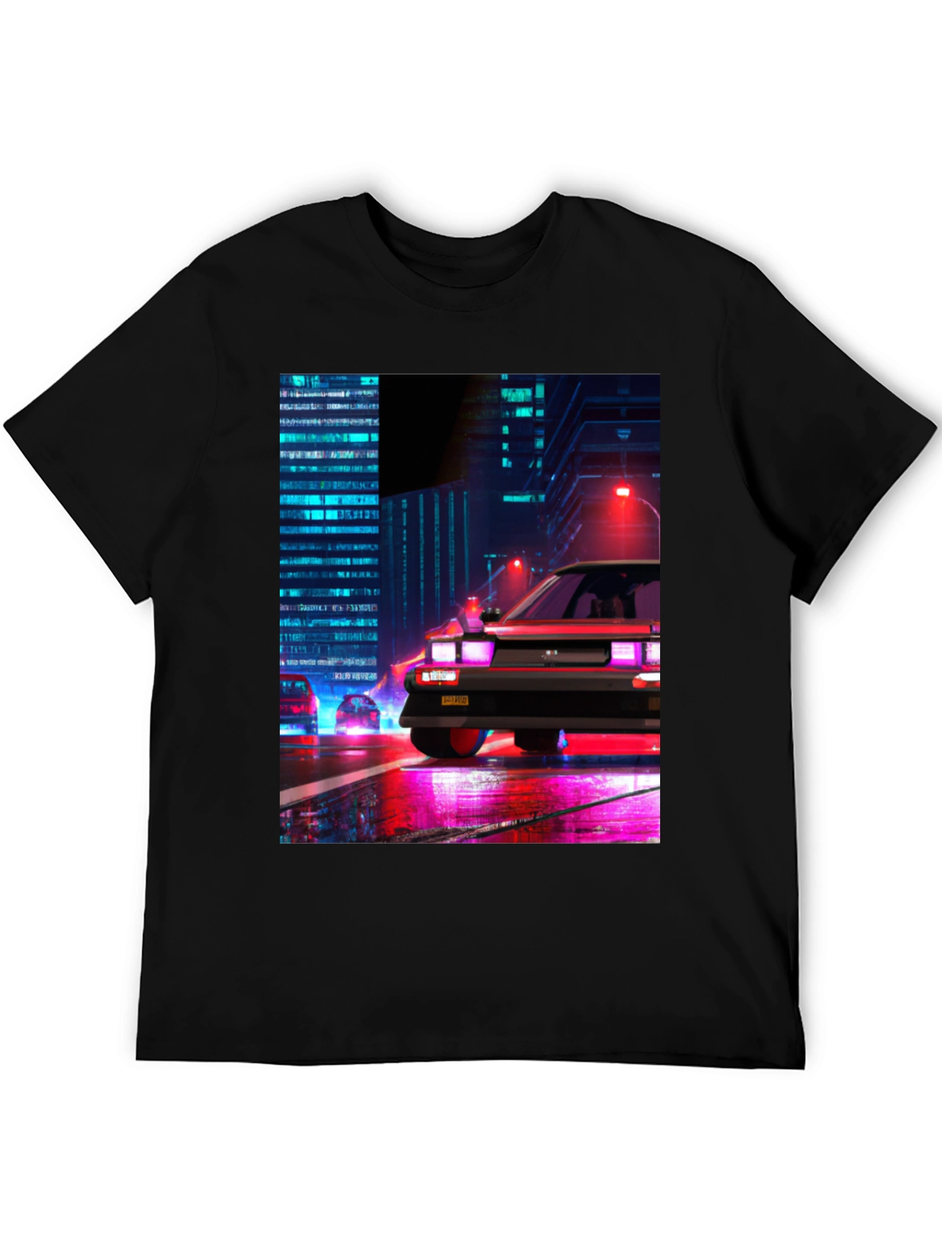 Cyberpunk Car T-Shirt - Retro Cityscape Design