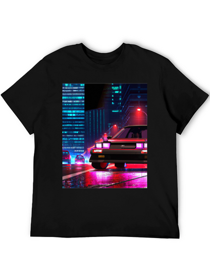 Cyberpunk Car T-Shirt - Retro Cityscape Design