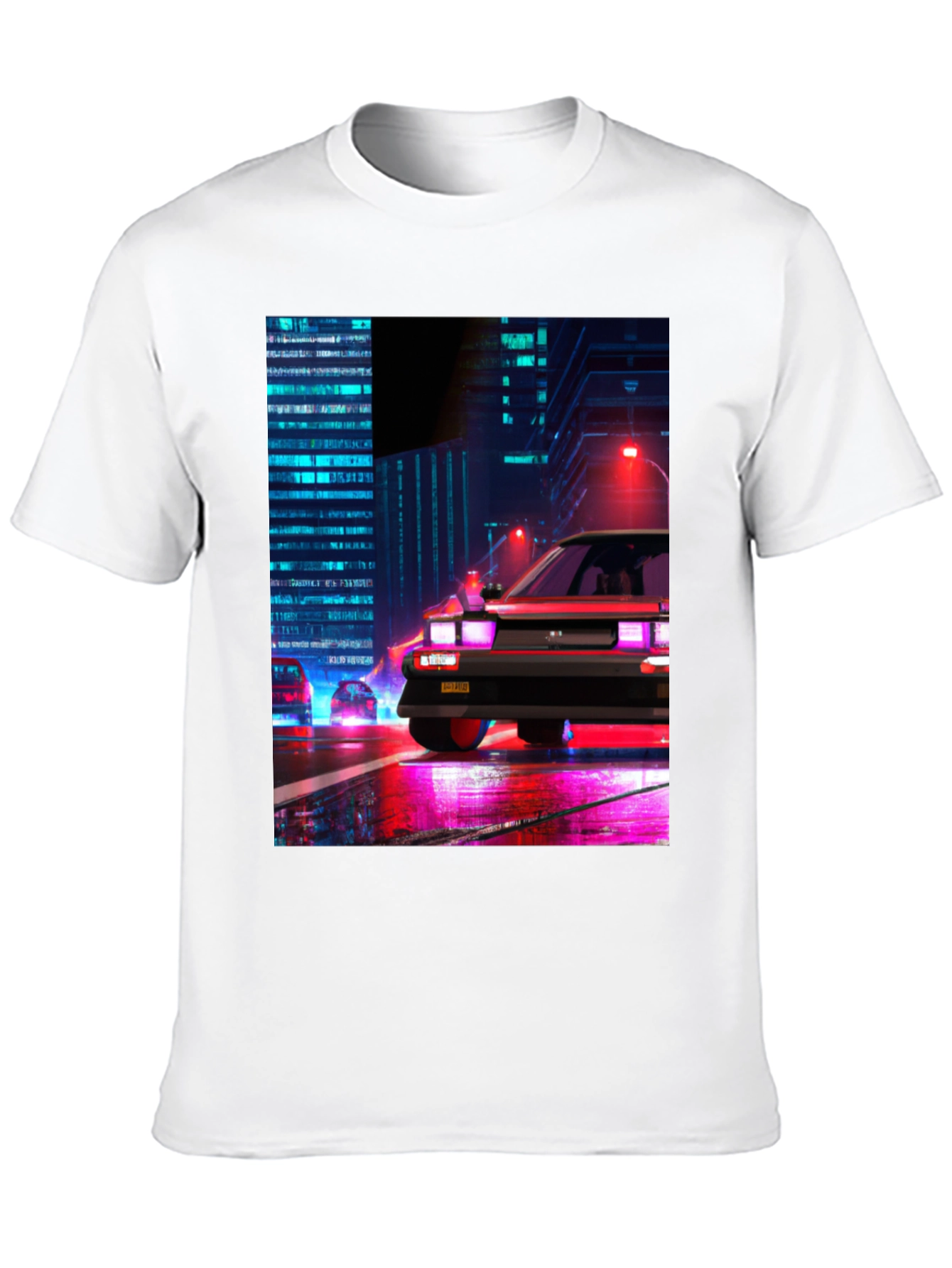 Cyberpunk Car T-Shirt - Retro Cityscape Design