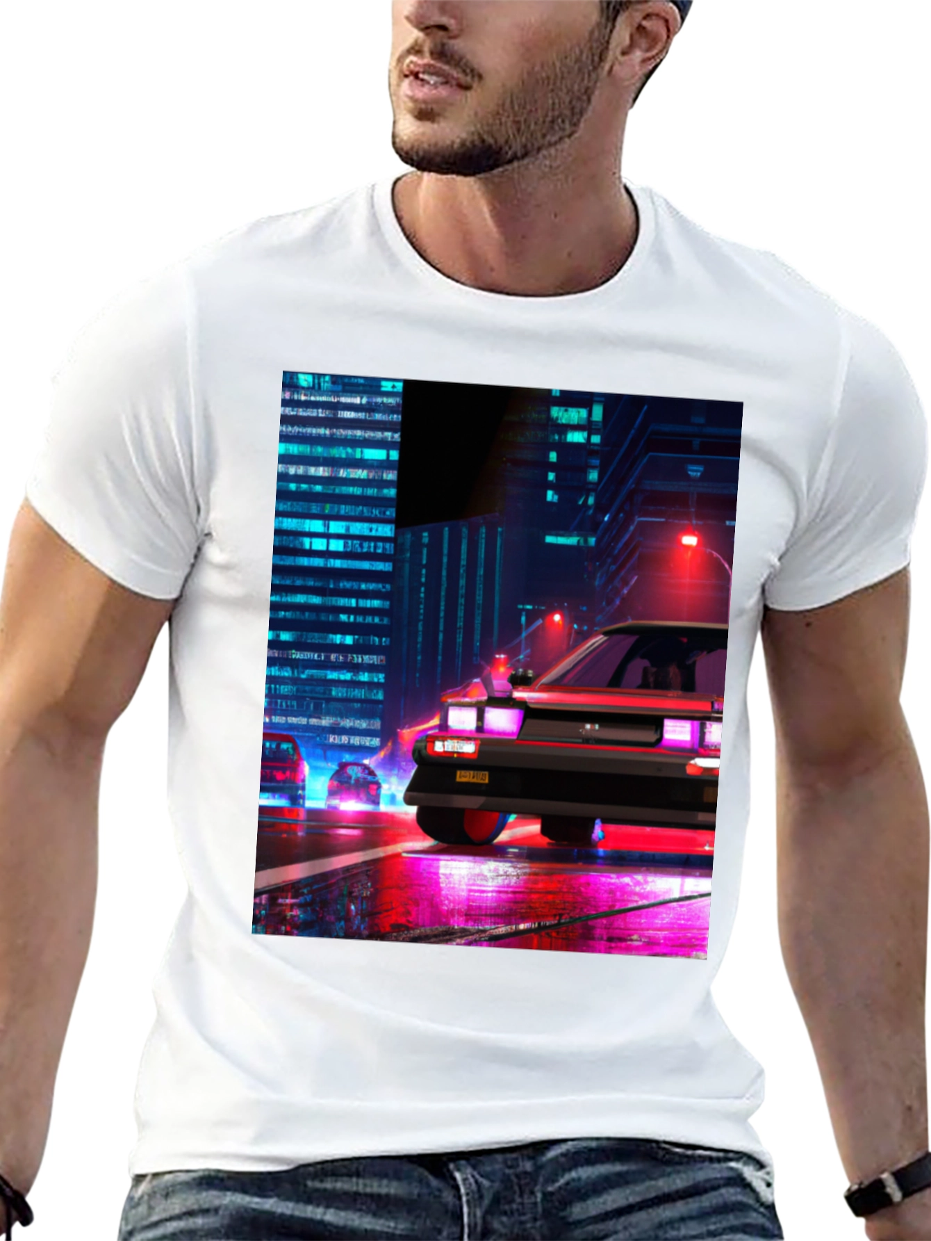 Cyberpunk Car T-Shirt - Retro Cityscape Design