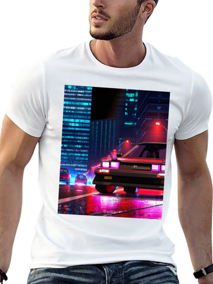 Cyberpunk Car T-Shirt - Retro Cityscape Design