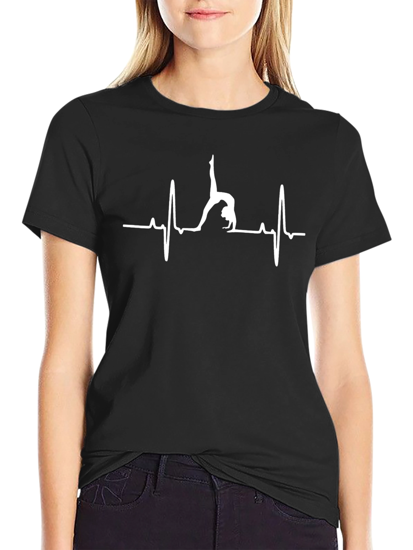 Gymnast Heartbeat Graphic Tee - Black Cotton T-Shirt