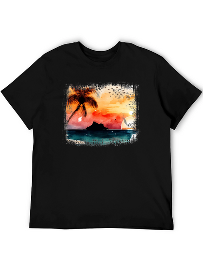 Sunset Palm Graphic T-Shirt - Black