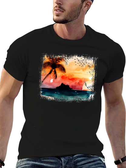 Sunset Palm Graphic T-Shirt - Black