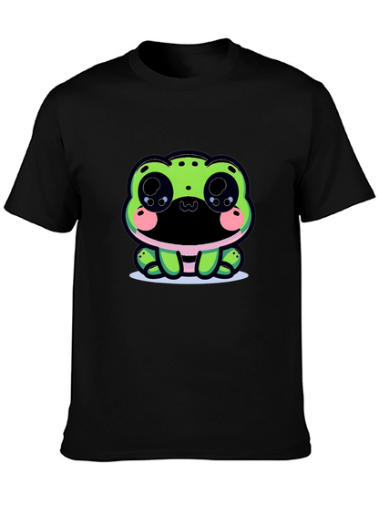 Cute Frog Graphic Tee - Black Cotton Blend