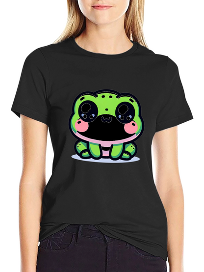 Cute Frog Graphic Tee - Black Cotton Blend