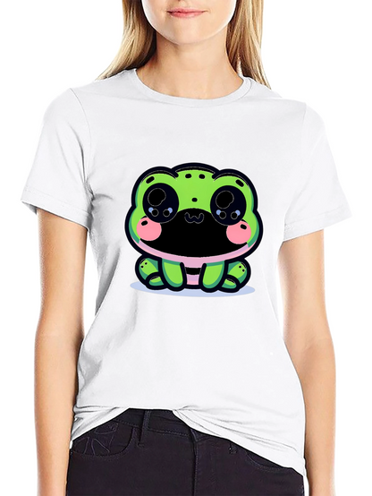 Cute Frog Graphic Tee - Black Cotton Blend