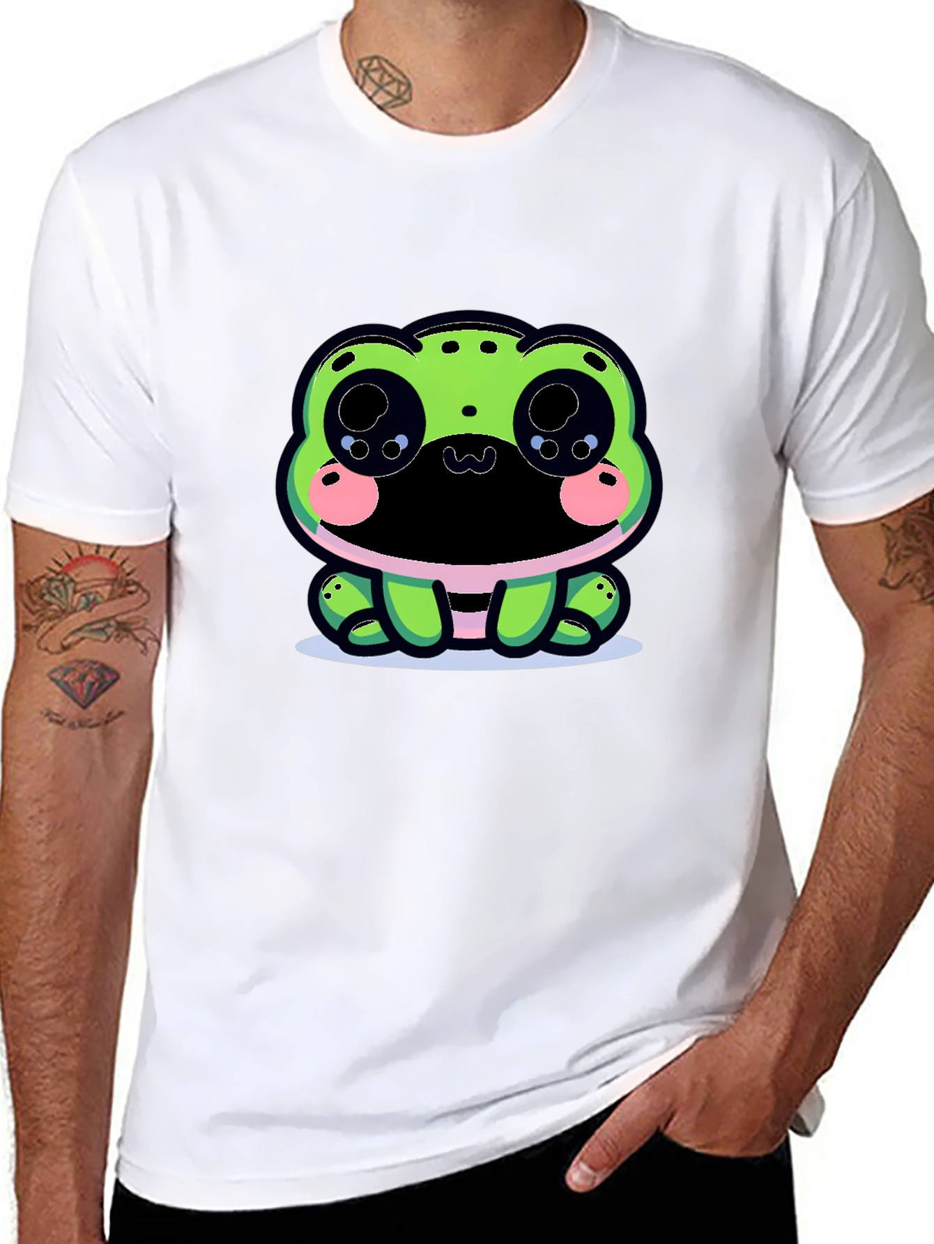 Cute Frog Graphic Tee - Black Cotton Blend